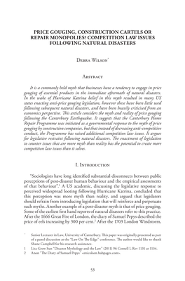 Price Gouging, Construction Cartels Or Repair Monopolies? Competition Law Issues Following Natural Disasters