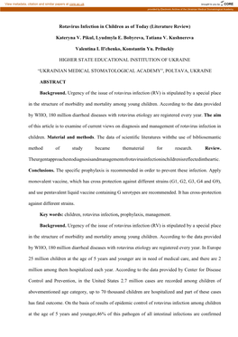 Rotavirus Infection in Children As of Today (Literature Review)