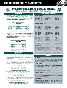 Philadelphia Eagles Game Notes