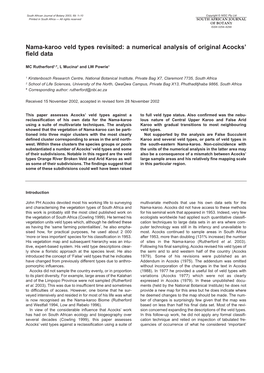 Nama-Karoo Veld Types Revisited: a Numerical Analysis of Original Acocks’ Field Data