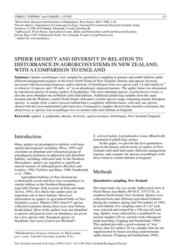 Spider Density and Diversity in Relation to Disturbance