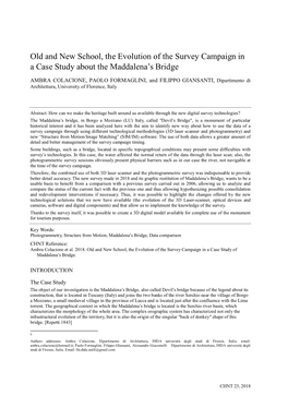 Old and New School, the Evolution of the Survey Campaign in a Case Study About the Maddalena's Bridge