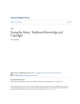 Facing the Music: Traditional Knowledge and Copyright Bryan Bachner