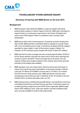 Summary of Hearing with B&M Stores on 24 June 2015