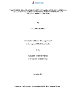 Tracing the Idea of African Vernacular-Rooted Art: a Critical Analysis of Selected Contemporary South African and Nigerian Artists (2007-2016)