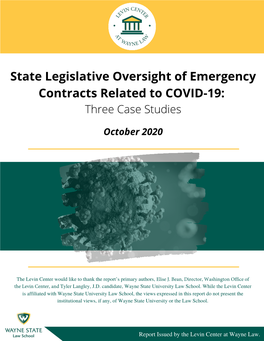 State Legislative Oversight of Emergency Contracts Related to COVID-19: Three Case Studies