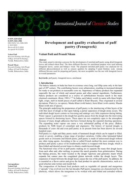 Development and Quality Evaluation of Puff Pastry