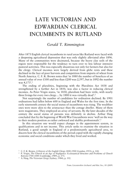 Late Victorian and Clerical Incumbents in Rutland Pp.219-228