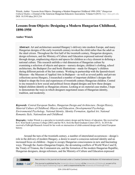 Designing a Modern Hungarian Childhood, 1890-1950