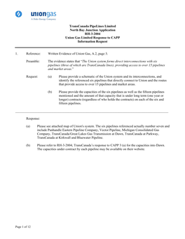 Transcanada Pipelines Limited North Bay Junction Application RH-3-2004 Union Gas Limited Response to CAPP Information Request