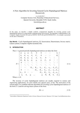 A New Algorithm for Inverting General Cyclic Heptadiagonal Matrices Recursively