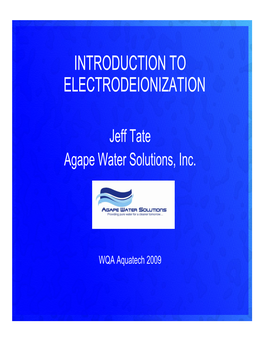 Introduction to Electrodeionization