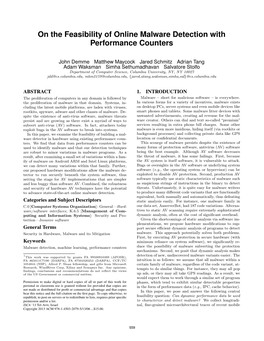 On the Feasibility of Online Malware Detection with Performance Counters