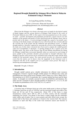 Regional Drought Rainfall for Selangor River Basin in Malaysia Estimated Using L-Moments