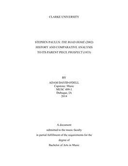 Stephen Paulus: the Road Home (2002) History and Comparative Analysis to Its Parent Piece Prospect (1833)