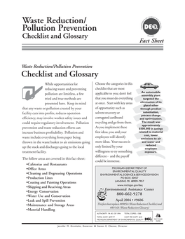 Waste Reduction/ Pollution Prevention Checklist and Glossary Fact Sheet