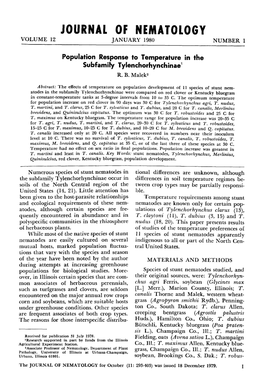 Population Response to Temperature in the Subfamily Tylenchorhynchinae ~ R