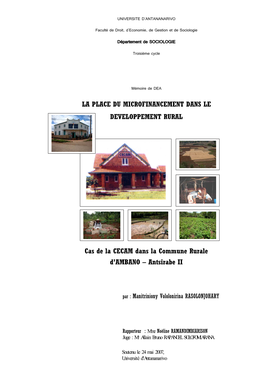 LA PLACE DU MICROFINANCEMENT DANS LE DEVELOPPEMENT RURAL Cas De La CECAM Dans La Commune Rurale D'ambano