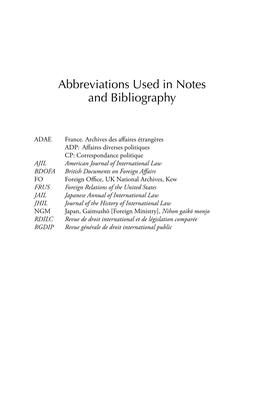 Abbreviations Used in Notes and Bibliography