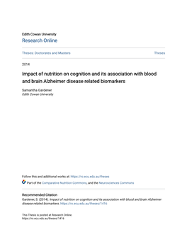 Impact of Nutrition on Cognition and Its Association with Blood and Brain Alzheimer Disease Related Biomarkers