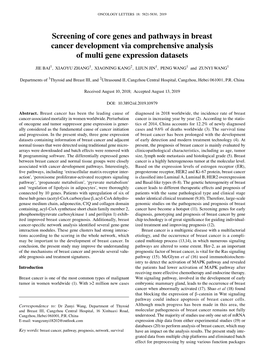 Screening of Core Genes and Pathways in Breast Cancer Development Via Comprehensive Analysis of Multi Gene Expression Datasets