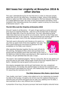Girl Loses Her Virginity at Bronycon 2016 & Other Stories