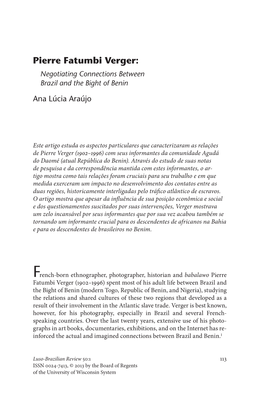 Pierre Verger, Negotiating Connections Between Brazil and the Bight of Benin