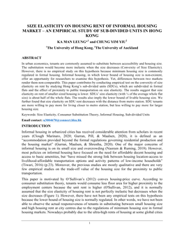 Size Elasticity on Housing Rent of Informal Housing Market