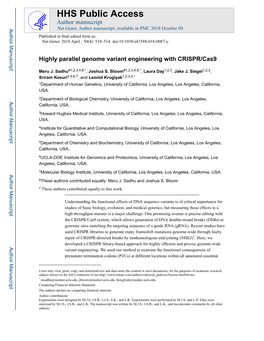 Highly Parallel Genome Variant Engineering with CRISPR/Cas9