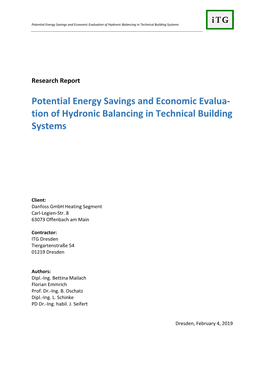 Potential Energy Savings and Economic Evalua- Tion of Hydronic Balancing in Technical Building Systems