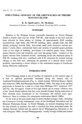 Structural Geology of the Greywackes of Tiritiri Matangi Island, by K.B