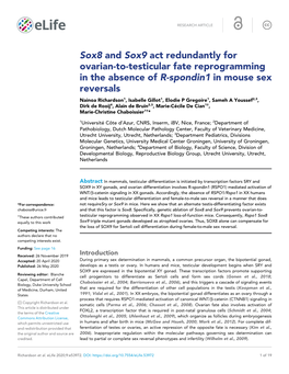 Sox8 and Sox9 Act Redundantly for Ovarian-To-Testicular Fate