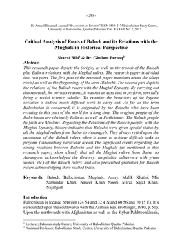 Critical Analysis of Roots of Baloch and Its Relations with the Mughals in Historical Perspective