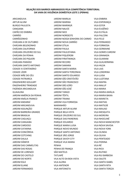 Relação Dos Bairros Abrangidos Pela Competência Territorial Da Vara De Violência Doméstica Leste 1 (Penha)