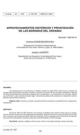 Aprovechamientos Históricos Y Privatización De Las Marismas Del Urdaibai