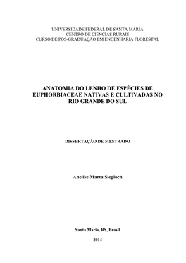 Anatomia Do Lenho De Espécies De Euphorbiaceae Nativas E Cultivadas No Rio Grande Do Sul