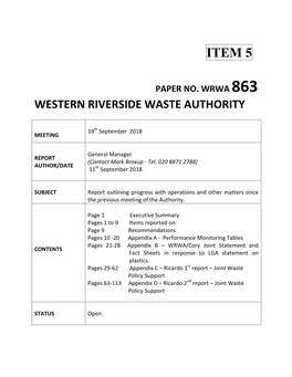 Paper No. Wrwa 863 Western Riverside Waste Authority