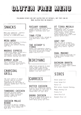 Gluten Free Menu