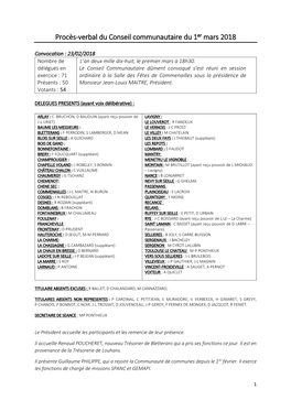 Procès-Verbal Du Conseil Communautaire Du 1Er Mars 2018