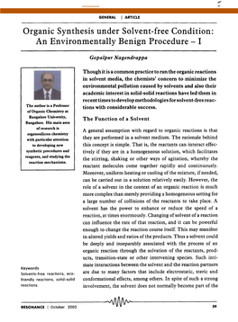 Organic Synthesis Under Solvent-Free Condition: an Environmentally Benign Procedure- I