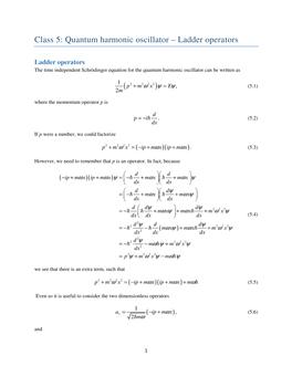 Class 5: Quantum Harmonic Oscillator – Ladder Operators