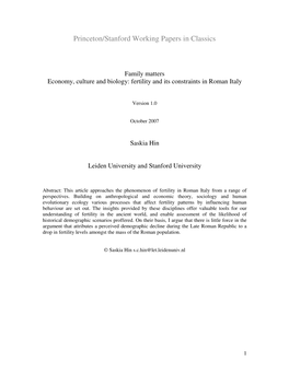 Fertility and Its Constraints in Roman Italy