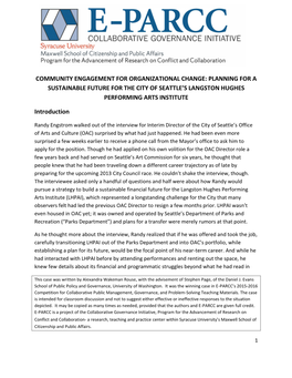 Community Engagement for Organizational Change: Planning for a Sustainable Future for the City of Seattle’S Langston Hughes Performing Arts Institute