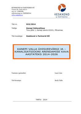 Kanalisatsiooni Arendamise Kava Aastateks 2014-2026