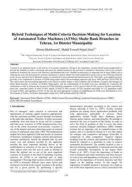 Hybrid Techniques of Multi-Criteria Decision-Making for Location of Automated Teller Machines (Atms): Shahr Bank Branches in Tehran, 1St District Municipality