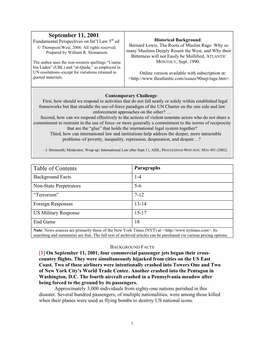 September 11, 2001 Fundamental Perspectives on Int’L Law 5Th Ed Historical Background: © Thompson/West, 2006