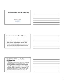 Neurotransmitters in Health and Disease