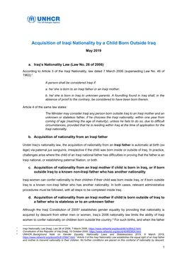 Acquisition of Iraqi Nationality by a Child Born Outside Iraq