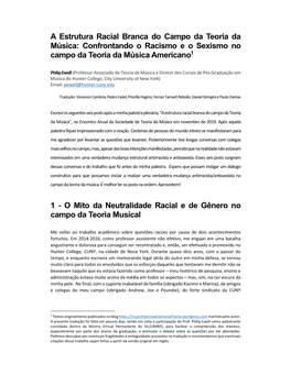 Confrontando O Racismo E O Sexismo No Campo Da Teoria Da Música Americano1