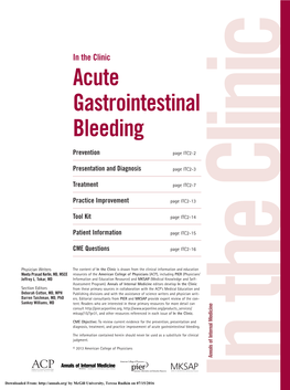 Acute Gastrointestinal Bleeding: in the Clinic